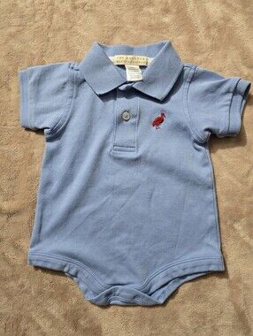 The Beaufort Bonnet Company Light Blue Polo Onesie with Red Embroidered Bird